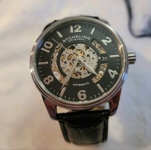 Stuhrling Black Skeleton Watch